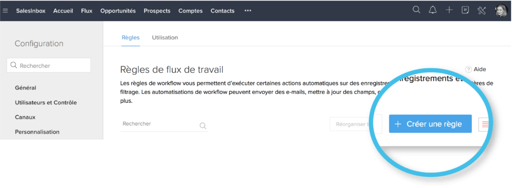 Bouton créer une règle de workflow