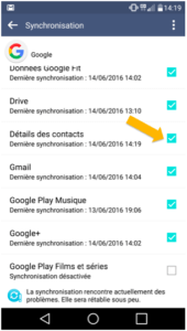 Cochez "détails des contacts"sur votre Android