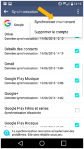 Cliquez sur "Synchroniser maintenant"sur votre Android