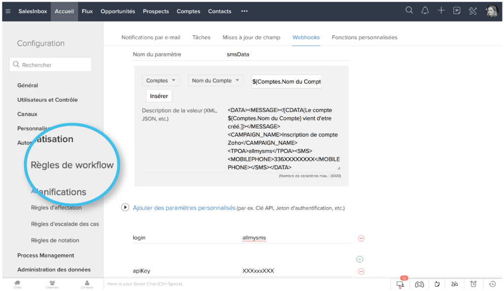 Menu Automatisation, créer une règle de workflow dans Zoho CRM