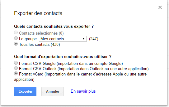 Export Contacts Google