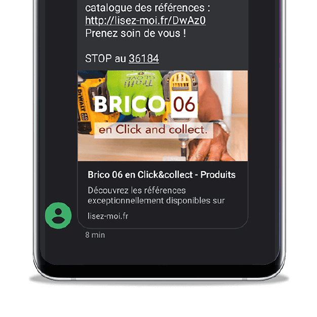 Aperçu d'un SMS avec catalogue mobile