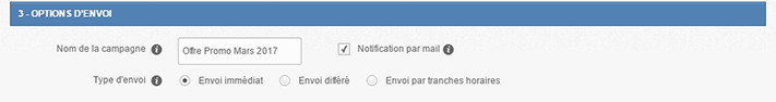 Options d'envoi du message vocal, immédiat, différé ou par tranches horaires