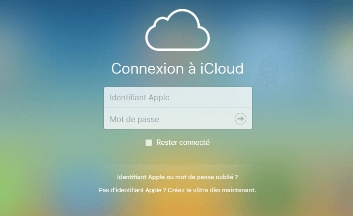 Ecran de connexion à iCloud.com