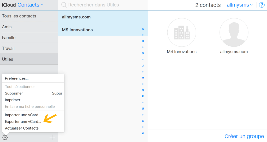 Comment exporter une vCard sur iCloud