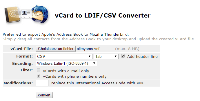 Convertisseur vCard en CSV